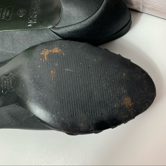 Mootsies Tootsies Black Satin Peep Toe Dress Heels w/Rosette Sz 8.5 - Picture 11 of 13